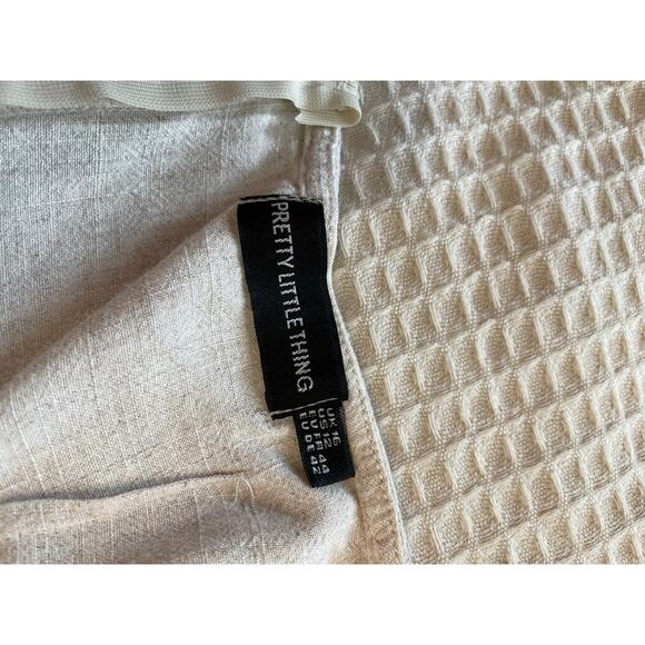 PrettyLittleThing Linen Blend One Shoulder Faux Wrap Ivory Mini Dress Size 12 - Picture 7 of 12